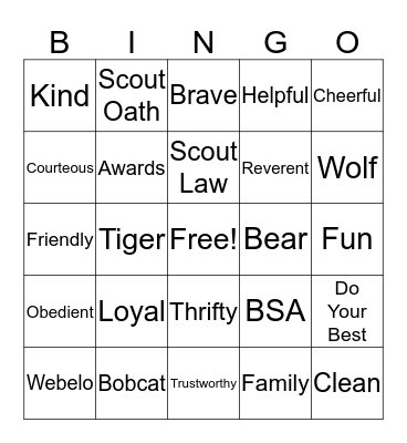 Cub Scout BINGO Card