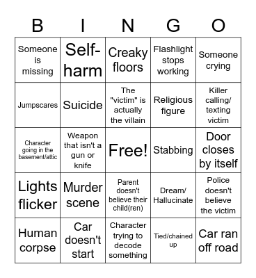 Horror Movie Bingo Card
