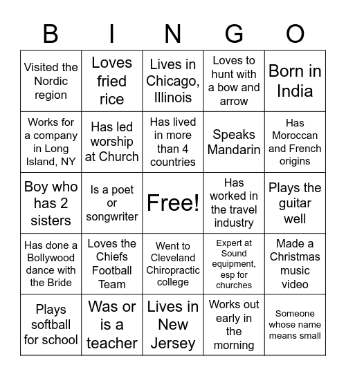 Rehearsal Dinner Bingo Card