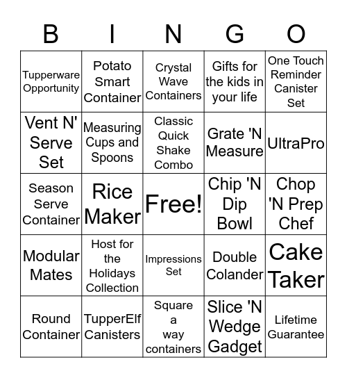 Tupperware Bingo!! Bingo Card