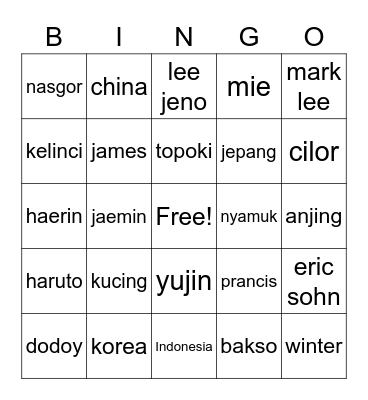 seongmin :*{} Bingo Card