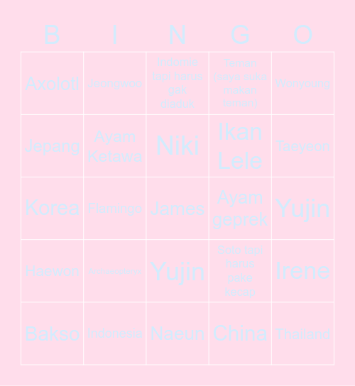 bingo yujins Bingo Card