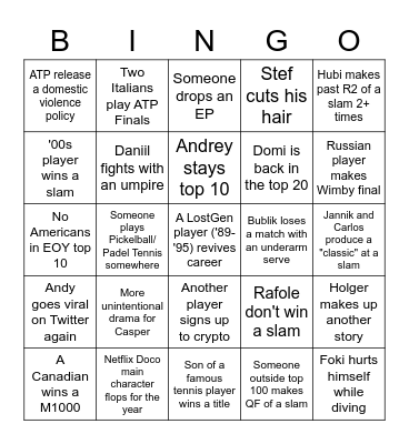 TeamThiem's 2023 ATP Bingo Card Bingo Card