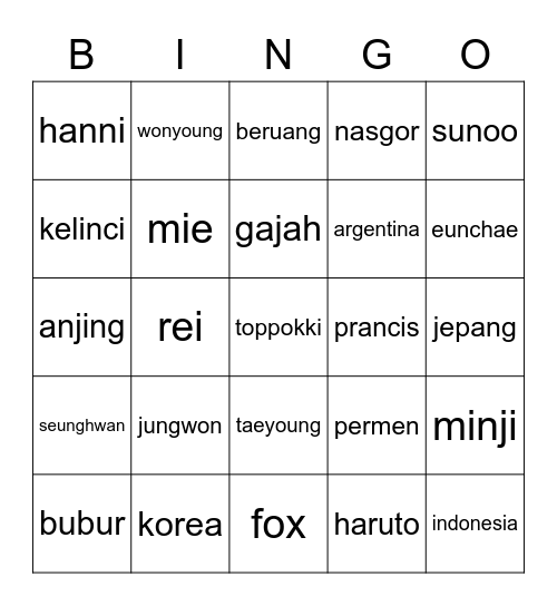 bingo uwo Bingo Card