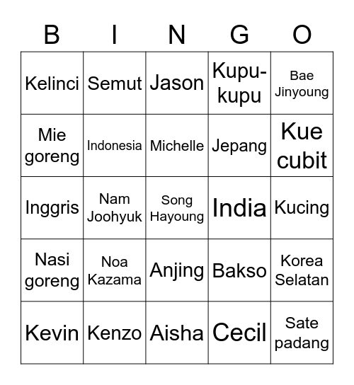 Kevin's Bingo Card