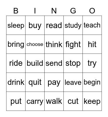Past Tense Verbs Bingo Card