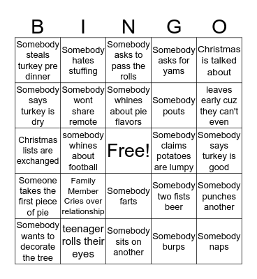 Thanksgiving Bingo Card