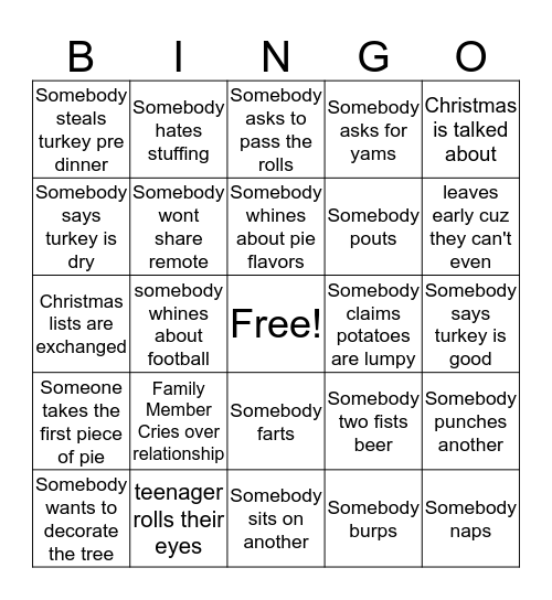 Thanksgiving Bingo Card