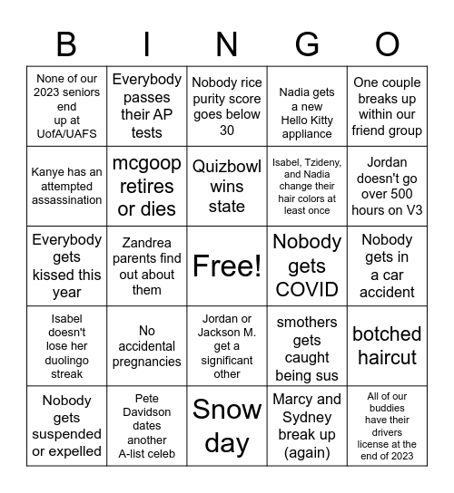 2023 bingo Card