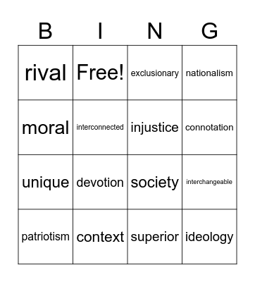 Culture - Unit 6 & 7 - 2022 Bingo Card