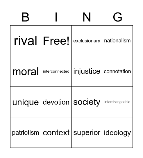 Culture - Unit 6 & 7 - 2022 Bingo Card