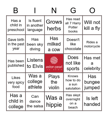 Aston Pearl Year End Party 2022 Bingo Card