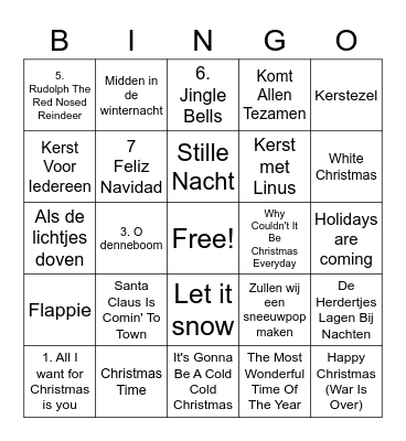 Kerstmuziek Bingo Card