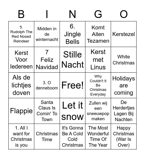 Kerstmuziek Bingo Card