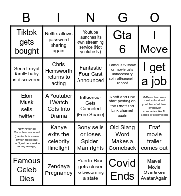 2023 Bingo Card