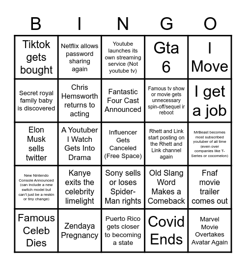 2023 Bingo Card