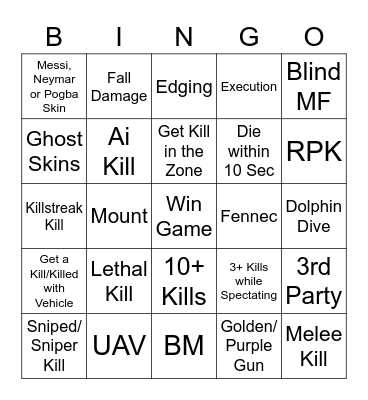Warzone 2 Bingo Card
