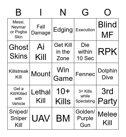 Warzone 2 Bingo Card