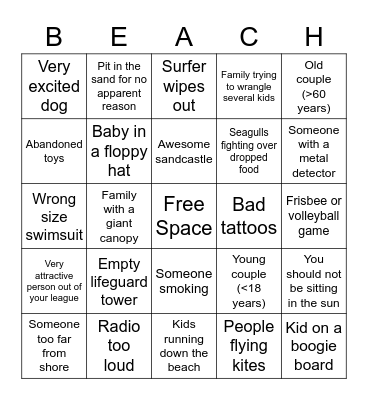 Beach Bingo Card