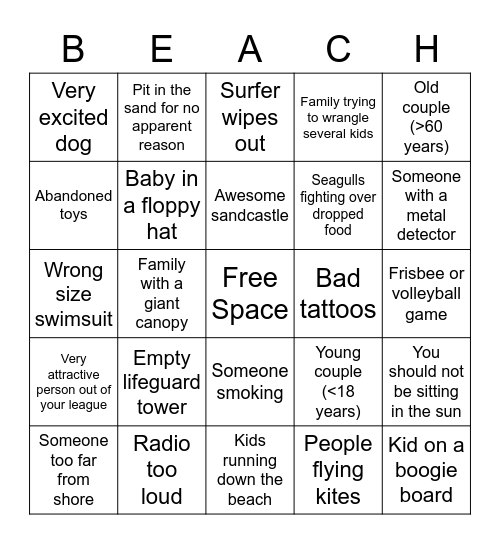 Beach Bingo Card