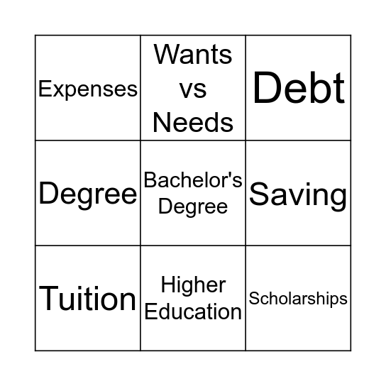 Financial Aid Bingo Card