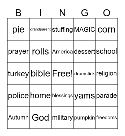 Thanksgiving Bingo Card