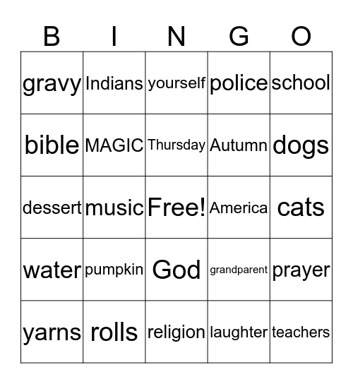 Thanksgiving Bingo Card