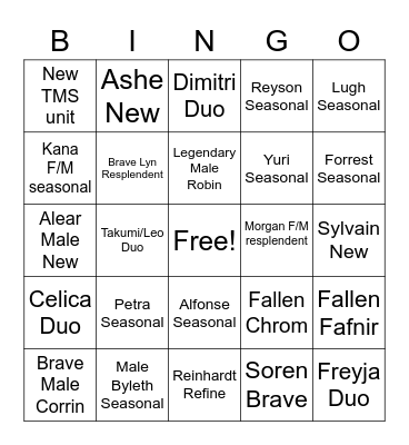 Fire Emblem Heroes 2023 Bingo Card