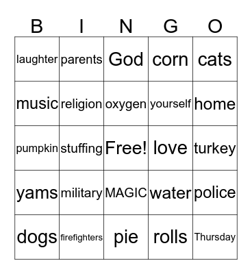 Thanksgiving Bingo Card