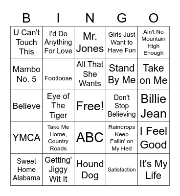 Best Hits Music BINGO Card