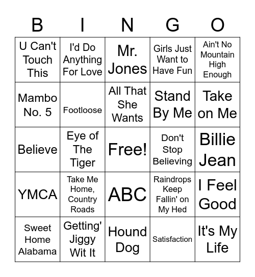 Best Hits Music BINGO Card