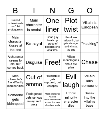 Action Movie Bingo Card