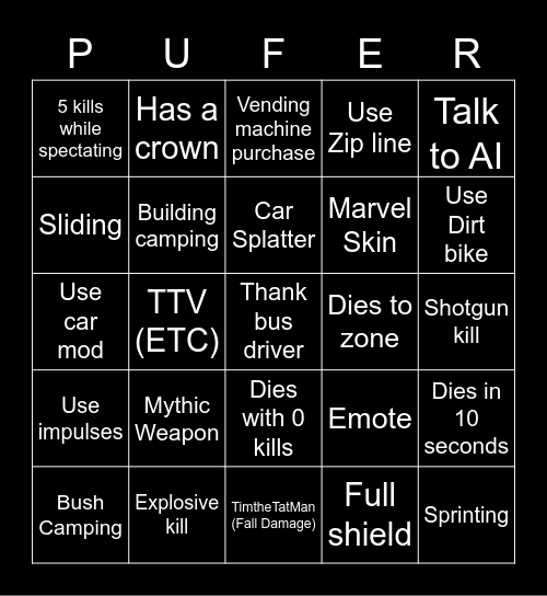 Fortnite Bingo Card