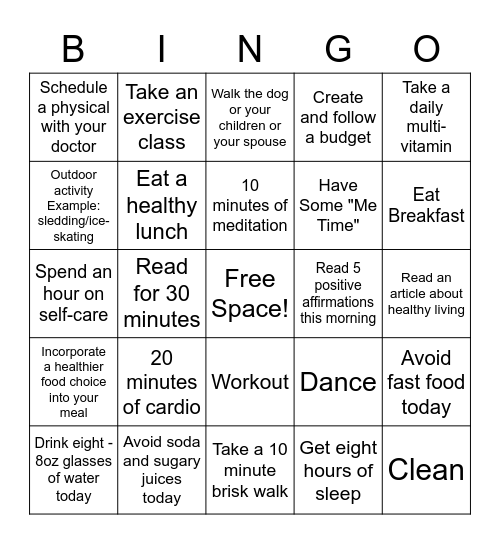 GET HEALTHIER IN JANUARY BINGO Card