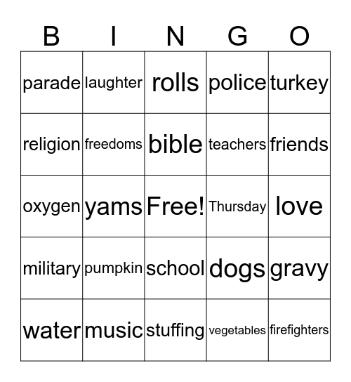 THANKS GIVING Bingo Card