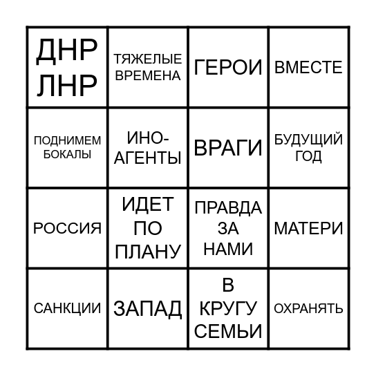 БИНГО НОВЫЙ ГОД 2023 Bingo Card
