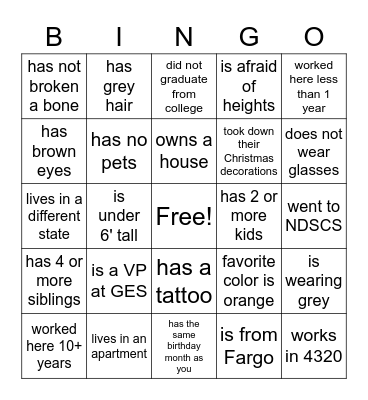 GES Employee Bingo Card