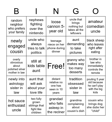 SOUTHERN HOLIDAY GUEST BINGO Card