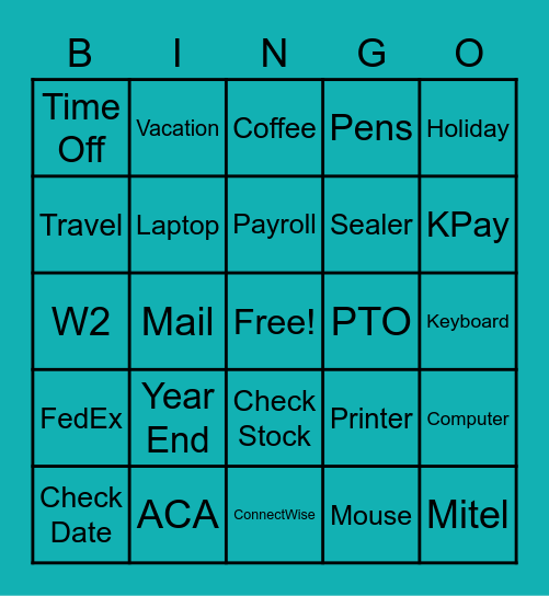 EMS Payroll Bingo Card