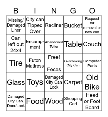 Garbage (02) - Please write SR# on square Bingo Card