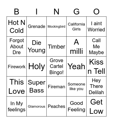 Hip Hop & Pop & Rap Bingo Card