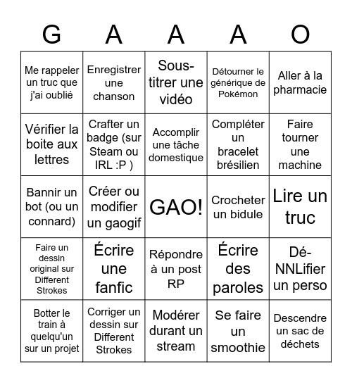 Gaobingo de la Malbouffe Bingo Card