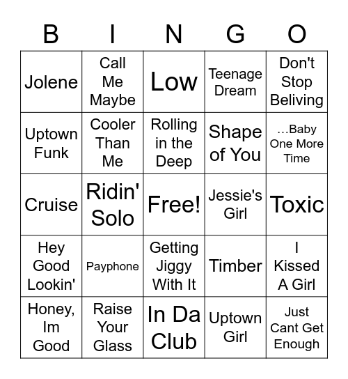 Shower Singers Bingo Card