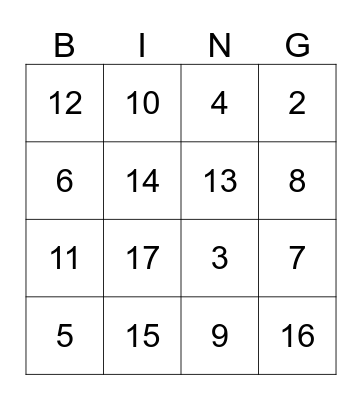 7's Addition and Subtraction Fact Bingo Card