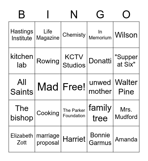 Lessons in Chemistry Bingo Card