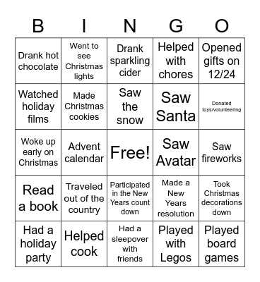 Holiday Bingo Card