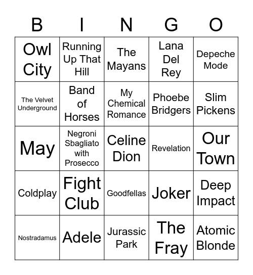 Dec. 28th - Round 2 Bingo Card