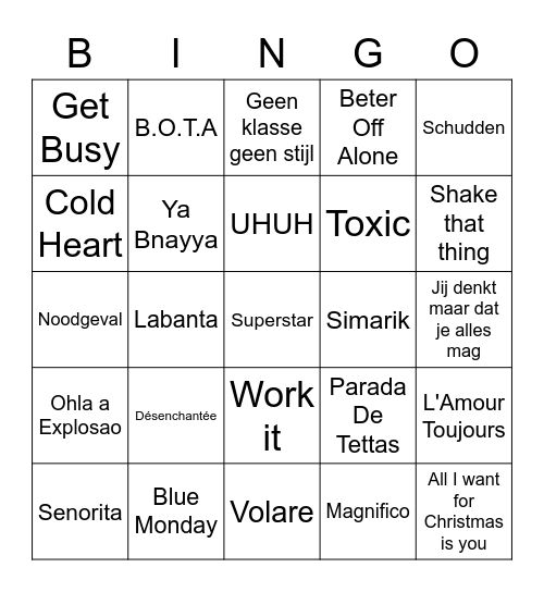 Showlands Disco Bingo New Years Eve Edition Bingo Card