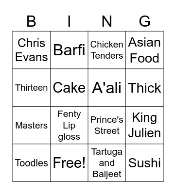 Libby's Birthday Bingo Card