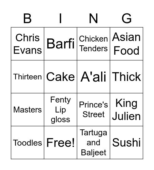 Libby's Birthday Bingo Card